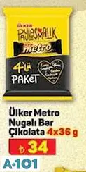 ÜLKER METRO NUGALI BAR ÇİKOLATA 4X36 G